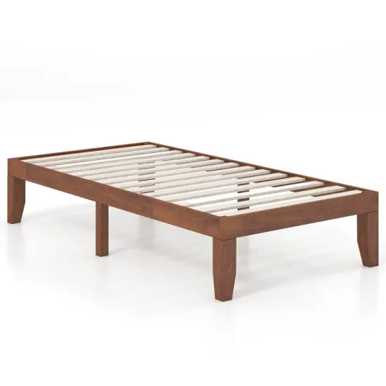 Solid Wood Twin Platform Bed with Storage Space Sturdy Frame and Noise-free Design Brown {7}