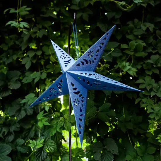 In the Breeze 9177 &mdash; Blue Paper Star Lantern &mdash; Hanging Party and Home D&eacute;cor with Painted Gold Accents &mdash; Handmade, Dyed Paper {2}