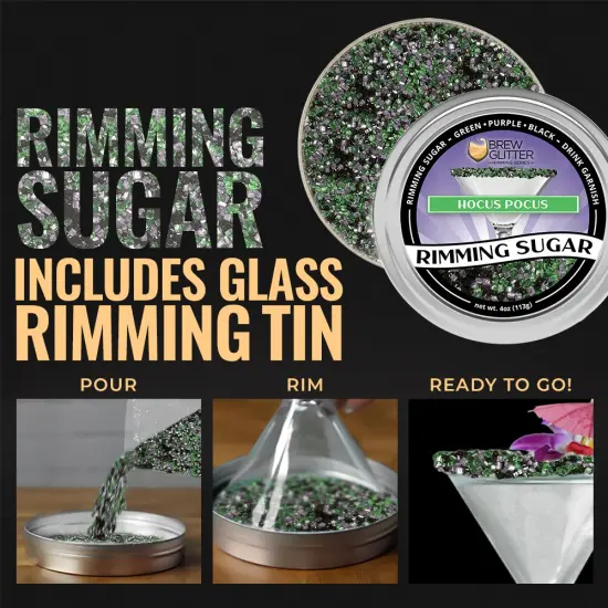 Brew Glitter - Hocus Pocus Rimming Sugar (4oz, 1x Bar Tin) Cocktail Garnish for Mixed Drinks & Refreshments {5}
