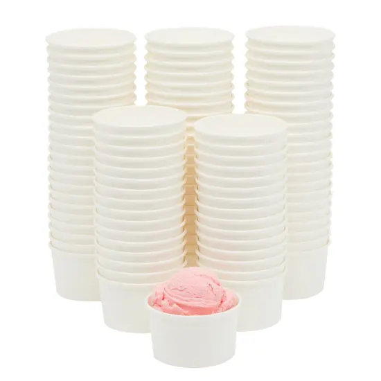 100 Pack Disposable Paper Ice Cream Cups, Dessert Bowls for Sundae Bar, Frozen Yogurt (White, 8 oz) {7}