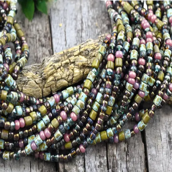 6/0 Aged Frivol Picasso Tube Mix Seed Beads (20" Strand) {3}