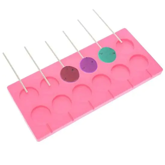 12 Capacity Silicone Lollipop Molds,Chocolate Hard Candy Mold with 50 Pieces 4 inch Lollypop sucker sticks,Candy Treat Bags,gold ties. (Round pink) {1}