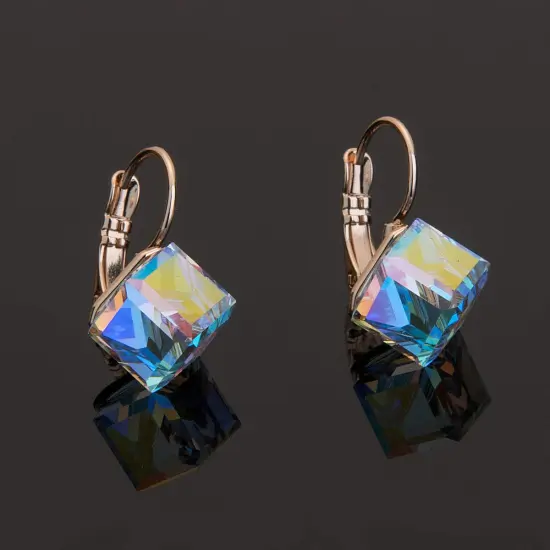 Crystal Drop Earrings for Women Fashion 14K Rose Gold Plated Hypoallergenic Jewelry (Aurora Boreali) {1}