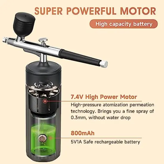 Airbrush Kit Cordless Rechargeable Airbrush Compressor 20-27PCI for Art Painting,Cake Airbrush Decorating, Crafts, Model Painting, Air Brush Painting, Nail Airbrush Machine {6}