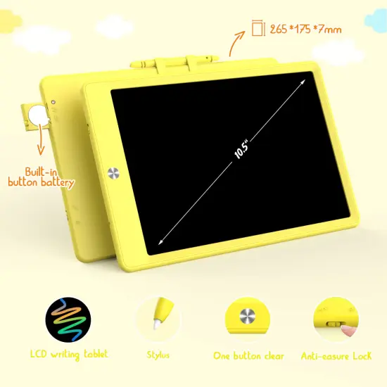LCD Writing Tablet Doodle Board,10.5 inch Colorful Drawing Pad,Electronic Drawing Tablet, Drawing Pads,Travel Gifts for Kids Ages 3 4 5 6 7 8 Year Old Girls Boys (Yellow) {1}