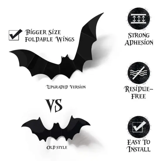 60 Pieces Halloween 3D Bats Decoration, 4 Sizes Realistic PVC Scary Bats Window Decal Wall Stickers for DIY Home Bathroom Indoor Hallowmas Decoration Party Supplies {6}