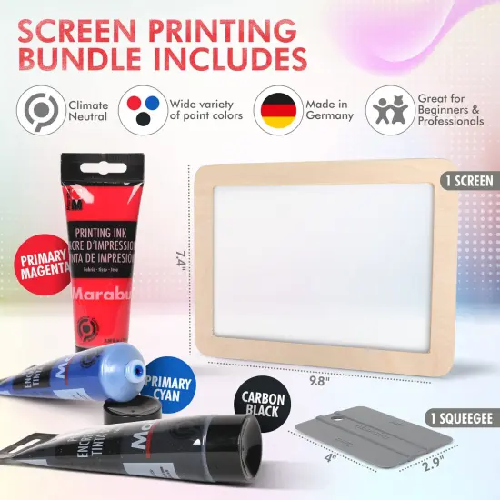 Screen Print Kit with Reusable Wooden Frame, 1 Screen Printing Squeegee, and 3 x 100ml Ink - Silk Screen Printing Kit for Beginners {1}