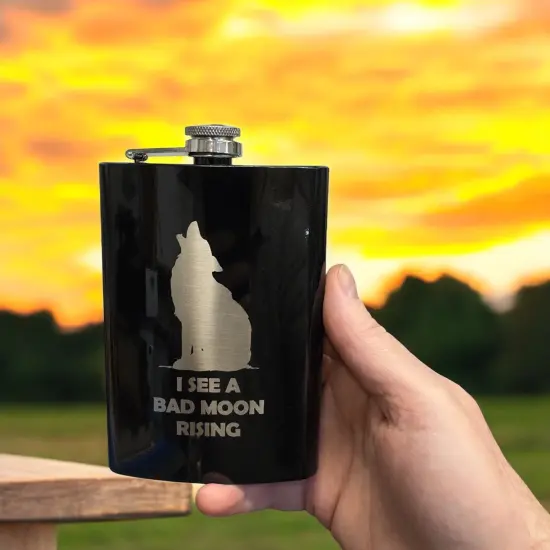 8oz BLACK I See a Bad Moon Rising Flask {5}