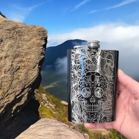 8oz BLACK Sugar Skull Pattern Flask {6}