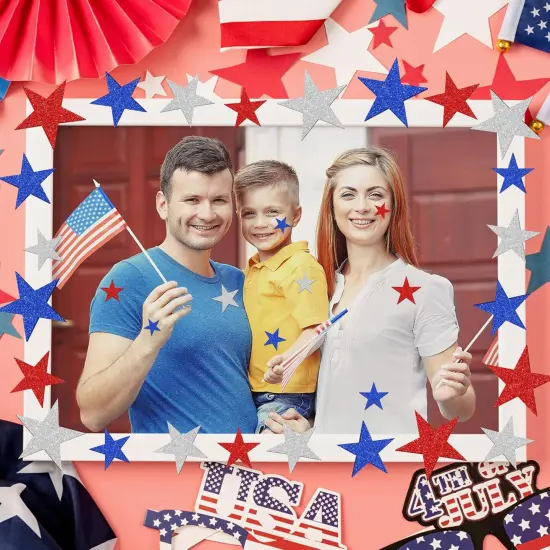 300 PCS 4th of July Star Stickers, Red Silver and Blue Glitter Stickers {4}