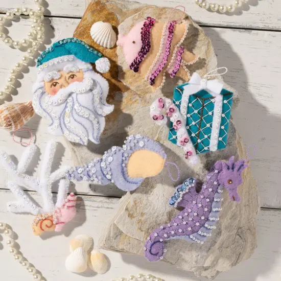 Bucilla Felt Ornaments Applique Kit Set Of 6-Santa's Sea Life {4}