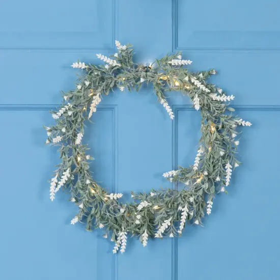 Northlight Pre-Lit Battery Operated White Lavender Spring Wreath - 16" - Clear LED Lights Green {1}