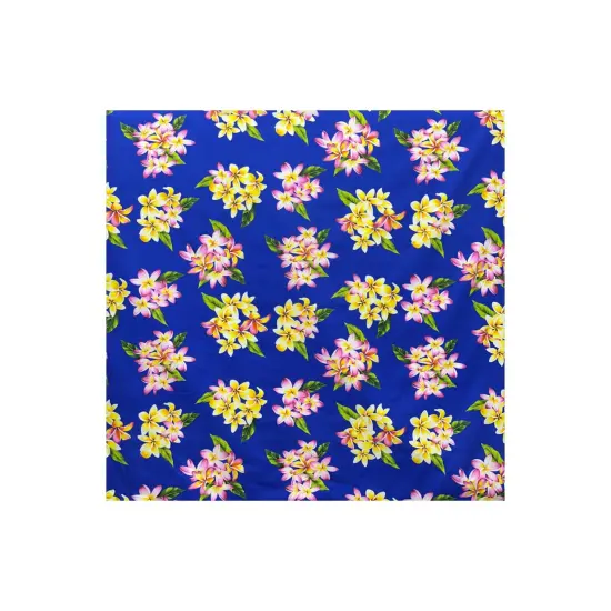 1 Yard Plumeria Clusters Poly Cotton Fabric Tropical Floral Print 45 Inch Width Artic Blue {6}