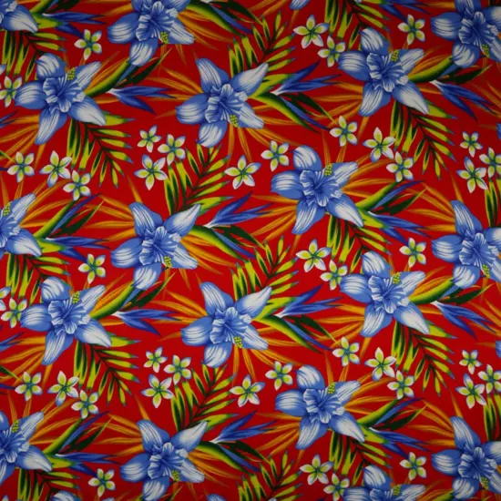 1 Yard Hippeastrum Plumeria Birds of Paradise Palm Leaves Rayon Challis Fabric 45" Wide Purple {1}