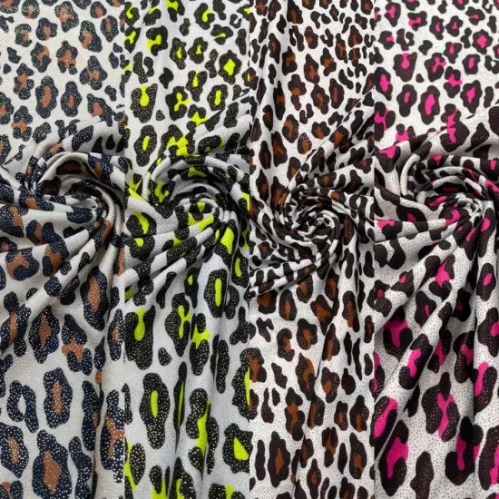 1 Yard Black Milliskin Leopard Foil Stretch Spandex Fabric 4 Way Flexible Knit 58-60 inches width Brown {7}