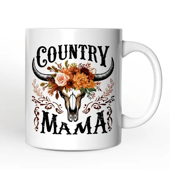 Country Mama Floral Vintage Mug, Western Buffalo Skull Gift for Moms {6}