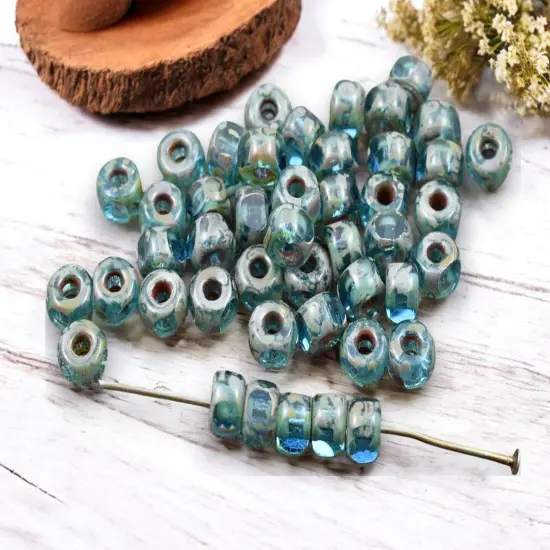 20g 3 Cut Aqua Travertine 2/0 Matubo Beads {2}