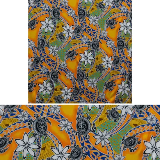 1 Yard Tiare Sea Turtles Polynesian Tribal Design Rayon Fabric 36in L x 45in W Orange {5}