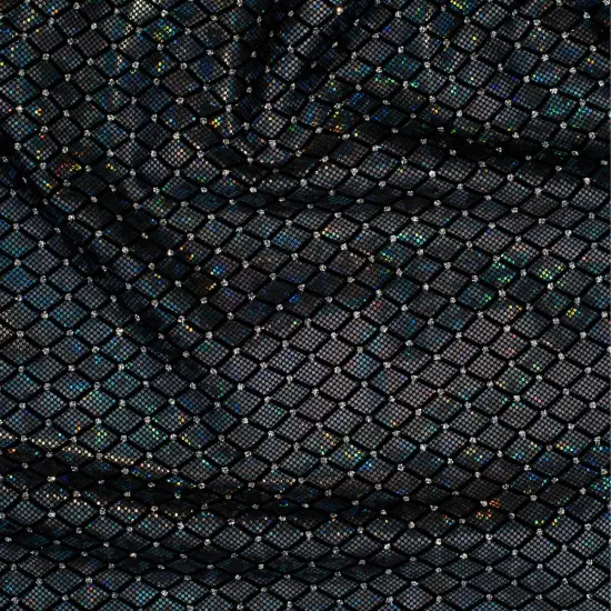 1 Yard Diamond Flocking Glitter Hologram Nylon Spandex Tricot Fabric for Cosplay 58/60 Inch Width Turquoise {2}