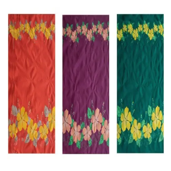 1 Yard Hibiscus Double Border Polyester Fabric, 60 Inches Width, Durable Tropical Print Materia Blue {7}