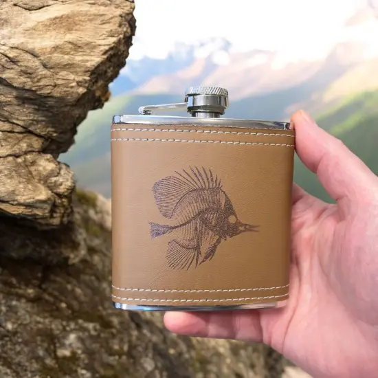6oz Tropical Bone Fish Leather Flask {6}