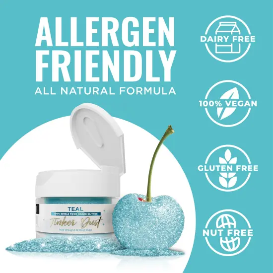 Bakell - Teal Tinker Dust Edible Glitter (5g, 1x Jar) for Food, Desserts, and Beverages! {4}