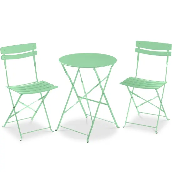 Best Choice Products 3-Piece Small Bistro Set, Folding Patio Furniture Set of 2 Chairs and Table Mint Green {1}