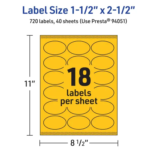 Avery Bright Yellow Paper Labels, 1.5" x 2.5" Oval {5}