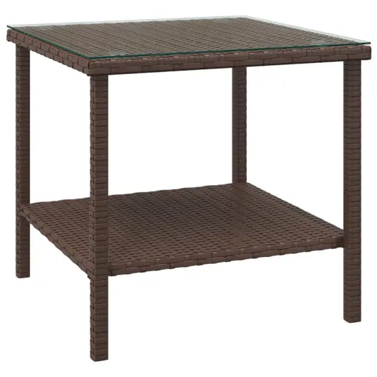 vidaXL Side Table Brown 17.7"x17.7"x17.7" Poly Rattan and Tempered Glass {2}