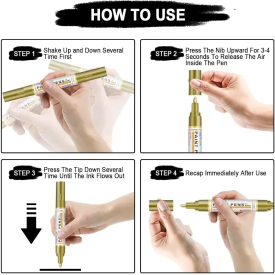 Oil Based Paint Markers, Dual Tip Paint Pens(0.7mm & 3mm), Gold Silver Permanent Paint Marker Pen, Waterproof, Quick Dry {2}