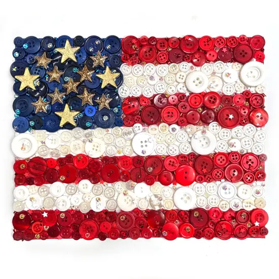 American Flag Button Bundle &ndash; 10 oz Red, White & Blue Buttons with Gold Stars &ndash; Patriotic Craft Kit for DIY Flag Art on 8x10 Canvas &ndash; By Buttons Galore and More {1}