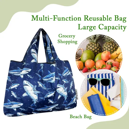 Wrapables Large Foldable Tote Nylon Reusable Grocery Bags, Great White {5}