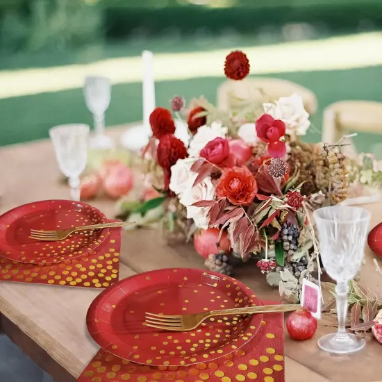 Red and Gold Party Supplies,Serves 35 Guests 7" Red Paper Plates Napkins,Birthday Plates and Napkins for Wedding Graduation {3}