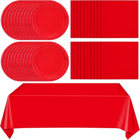 49Pcs Red Birthday Party Decorations Red Party Supplies Set Include Plates Napkins and Tablecloth, Red Dessert Plates,Disposable Cake Plates Red Tableware for Birthday Wedding Graduation Party {1}