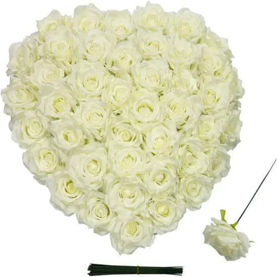 36 Pcs White Rose Heads Artificial Flowers {1}