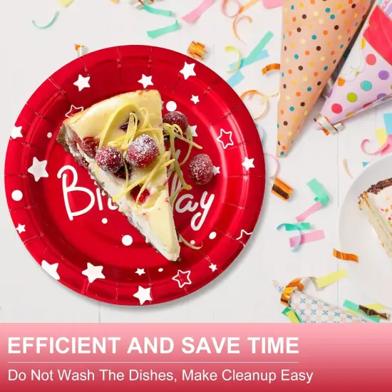 Party Paper Plates, Red Polka Dots - 7inch, 50pcs, Foil, Perfect for Birthday Celebrations {4}