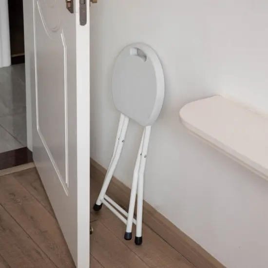 Basicwise 18-inch Portable Folding Stool with Handle Compact Chair with Non-Slip Feet and Metal Frame Legs for Indoor & Outdoor Use Ideal for Dorm Kitchen Vanity Game Room Garden Porch & Home Bar Black {10}