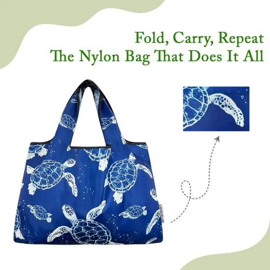 Wrapables Large & Small Foldable Tote Nylon Reusable Grocery Bags, Set of 2, Marine Turtles {4}