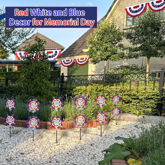 4th of July Patriotic Pinwheels Decorations, 20 Pack Pinwheels for Kids Sparkly Reflective Pinwheels for Yard and Garden {4}