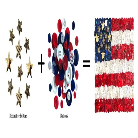 American Flag Button Bundle &ndash; 10 oz Red, White & Blue Buttons with Gold Stars &ndash; Patriotic Craft Kit for DIY Flag Art on 8x10 Canvas &ndash; By Buttons Galore and More {2}