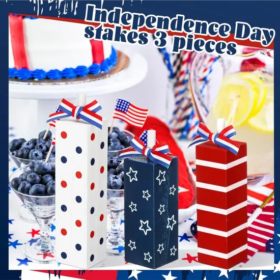 3 Pcs Patriotic Wooden Block Sign Memorial Day Decorations 4th of July Table Decor Red White Blue Tabletop Centerpieces Independence Day Tiered Tray Decor for Home Shelf(Rustic Style) {5}