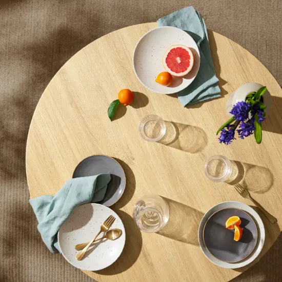 Best Choice Products 35.5in Mid-Century Modern Round Dining Table w/ Steel Legs, Adjustable Feet Natural {6}