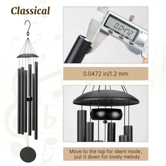 38" Large Wind Chimes with Classic Sound, Coolest Metal Windchimes Outdoors with Pine Wood Striker, Unique Gift for Mom, Garden Decoration(Black) {5}
