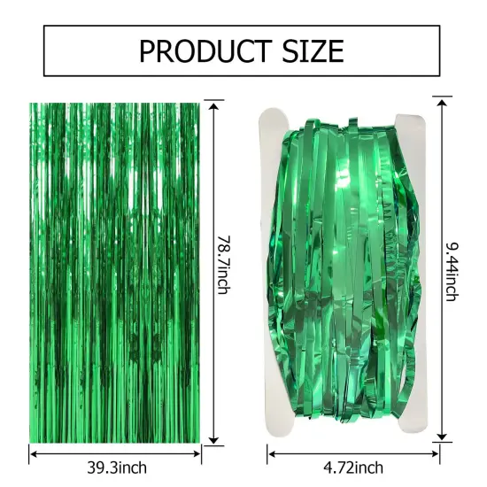 2 Pack Green Streamers Backdrop Jungle Party Decorations Foil Fringe Backdrop Curtains Photo Booth Backdrop for Birthday Dinosaur Animal St Patrick's Day Football Christmas Party Decorations {2}