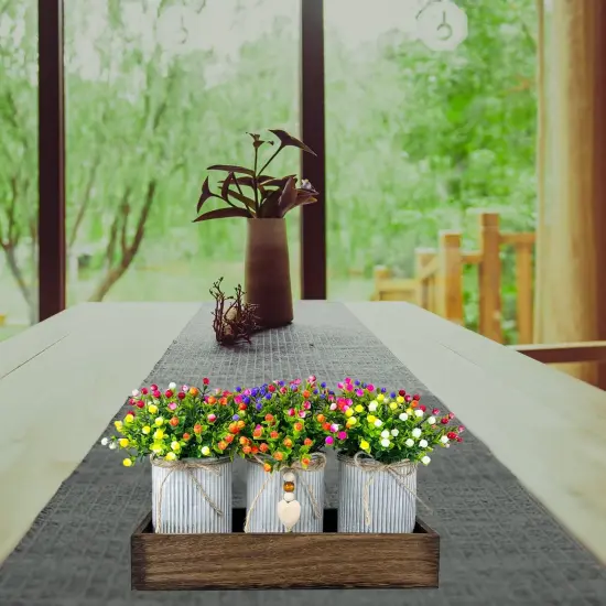 Table Centerpiece Decoration Artificial Flower Set with 3 Fake Milan Bouquet and Wood Tray for Desk Home Bathroom Office D&eacute;cor {5}