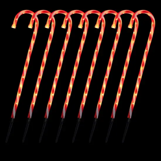 Northlight LED Lighted 8-Speed Candy Cane Outdoor Christmas Pathway Markers - 28.75" - Set of 8 Red {4}