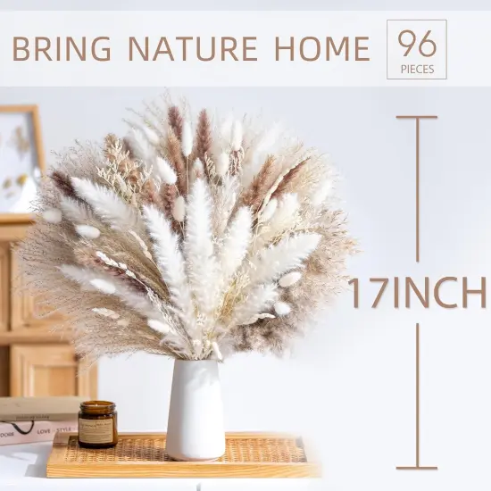 96PCS Natural Dried Pampas Grass Boho Home Decor Bouquet Phragmites Dried Flowers Bouquet {2}