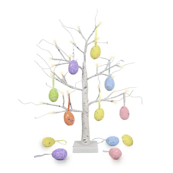 Easter Decorations kemooie 24 Inch Pre-lit White Birch Tree with 10 Hanging Easter Egg Ornaments, 24 Led Lights Battery Operated Easter Table Centerpiece for Party Birthday Home Spring Decoration {6}
