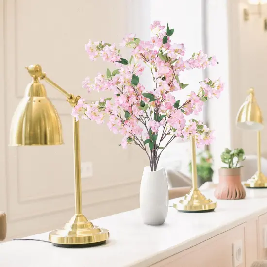 Artificial Cherry Blossom Flowers 3 Pcs Faux Cherry Blossom Stems Faux Silk Cherry Blossom Branches 35.4&rsquo;&rsquo; Fake Flowers Long Stems for Vase Arrangements Home Wedding Table Decor (Pink) {3}