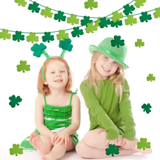 St Patricks Day Decorations 5 Pack Shamrock Clover Felt Banner Garland for St Patricks Day Decor Dark Green Light Green for Party Home Store {3}